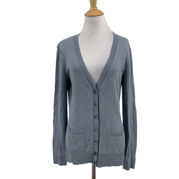 Cabi Cardigan Womens S Small Blue Gray Cotton Button Billi Ribbed Trim Sweaters - Picture 1 of 10